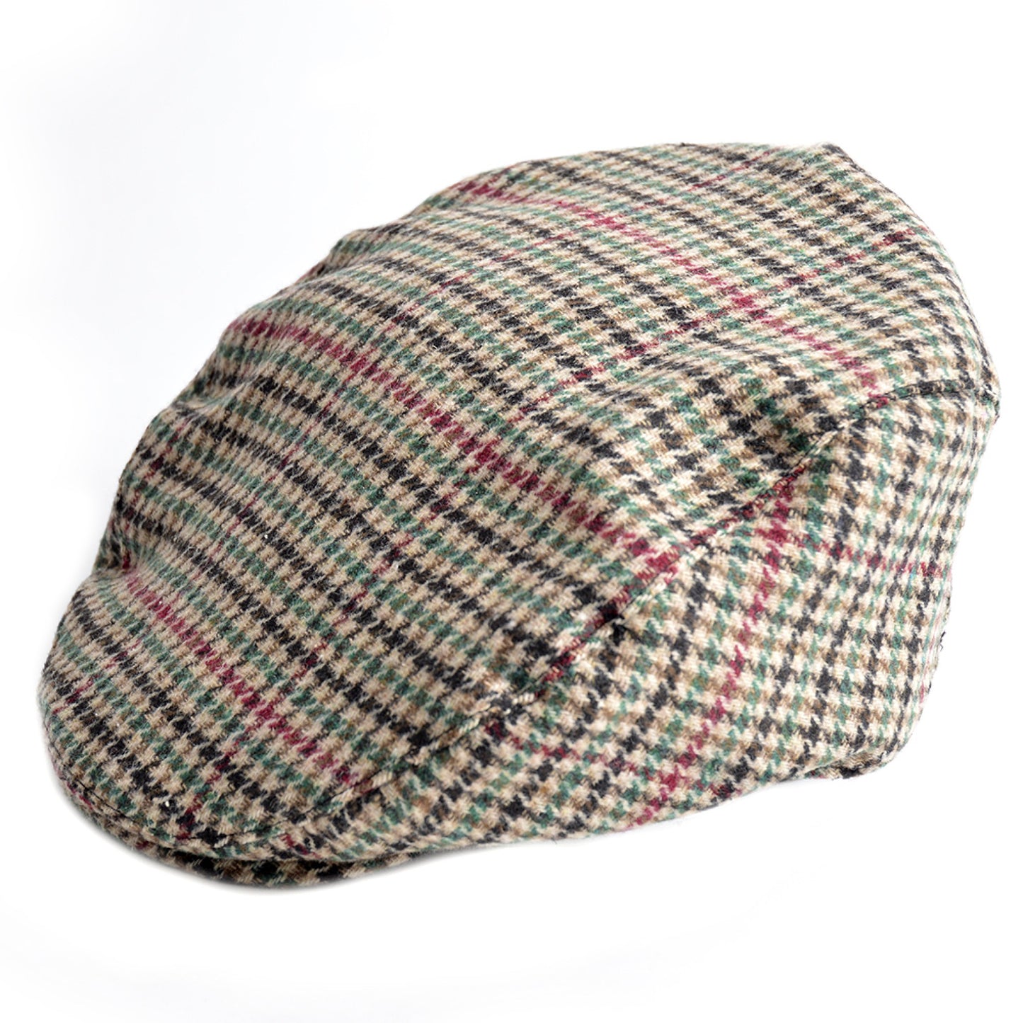 Men's Checked Flat Cap Traditional Wool Blend Peaked Winter Hat with Quilted Lining