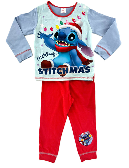 Girls Disney Stitch “Merry Stitchmas” Christmas Pyjamas – Cotton Kids Nightwear Set (18 Months – 5 Years)
