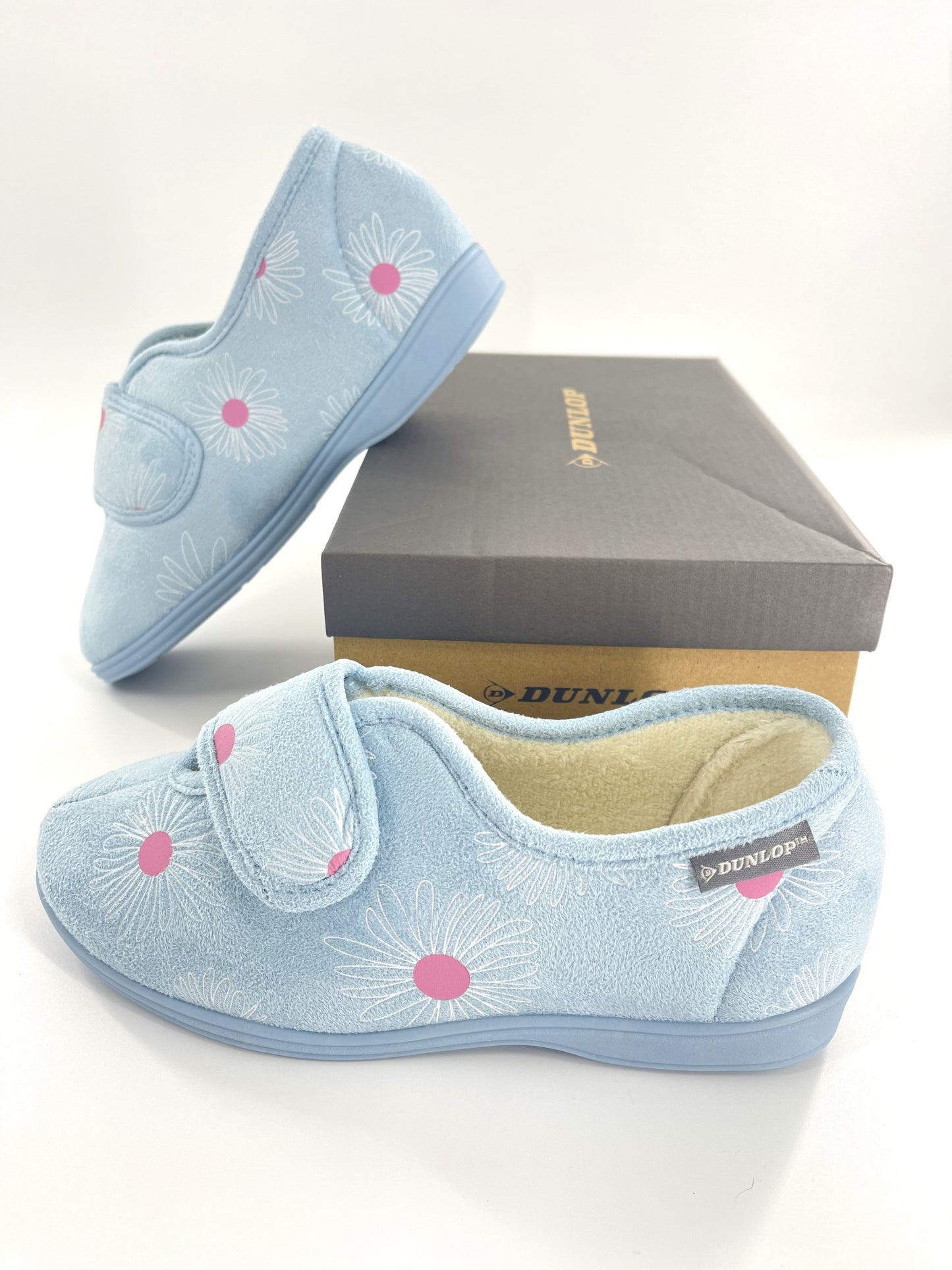 Dunlop Ladies Slippers Daisy Print Adjustable Strap Memory Foam Washable