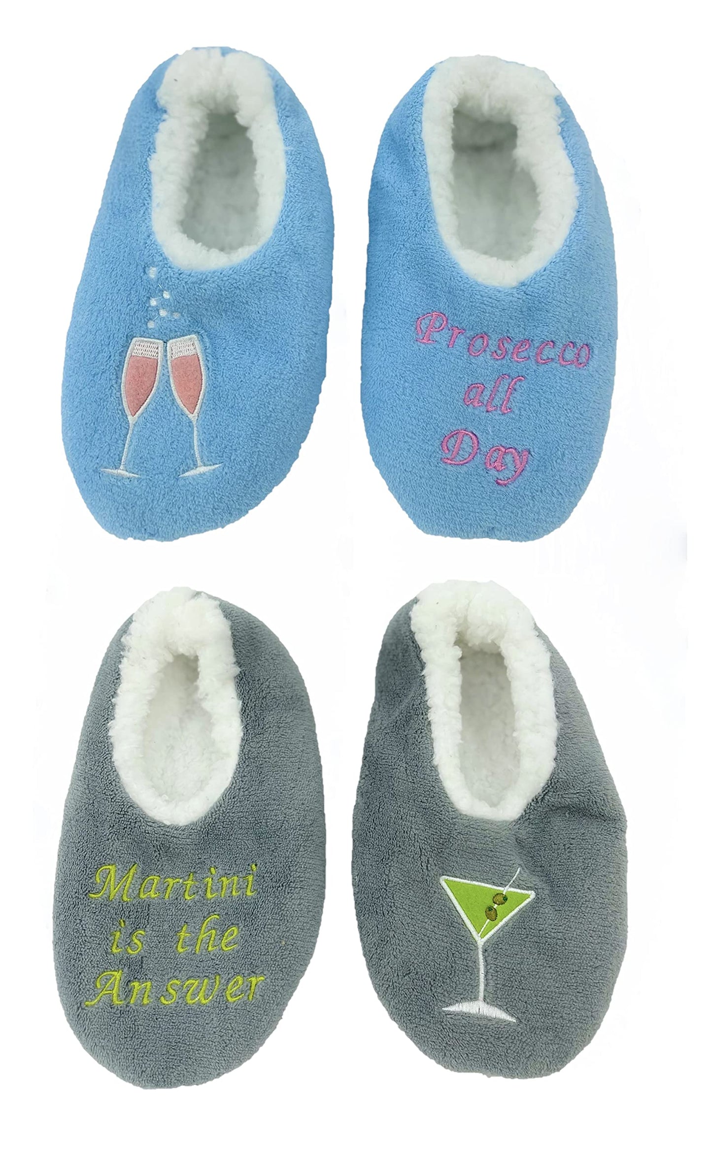 Ladies Slipper Sock with Motif - Blue Prosecco or Grey Martini 2 Sizes Available.