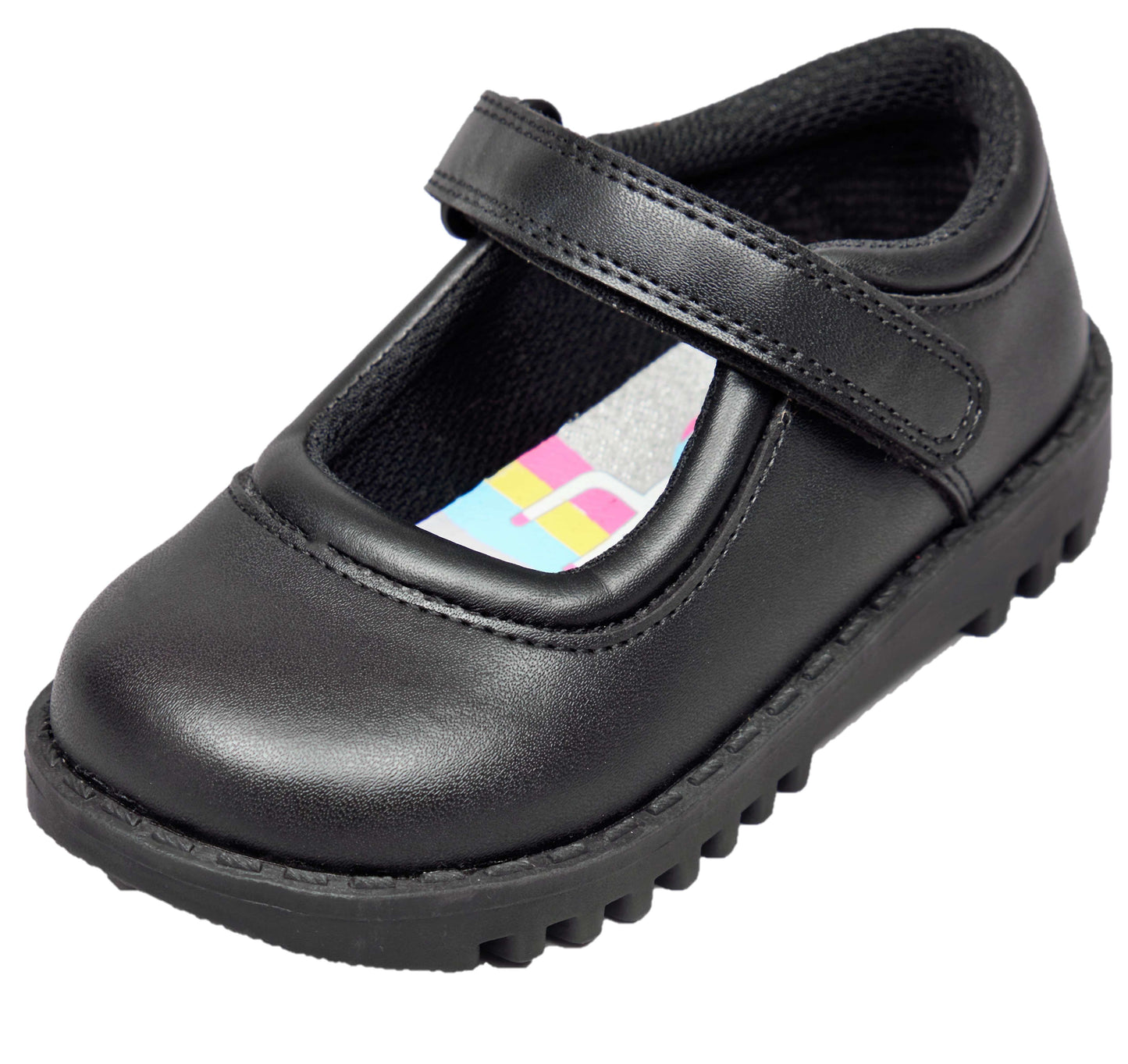 Girls Black Mary Jane School Shoes Touch Fasten Cushioned Non Slip UK Sizes 8-12