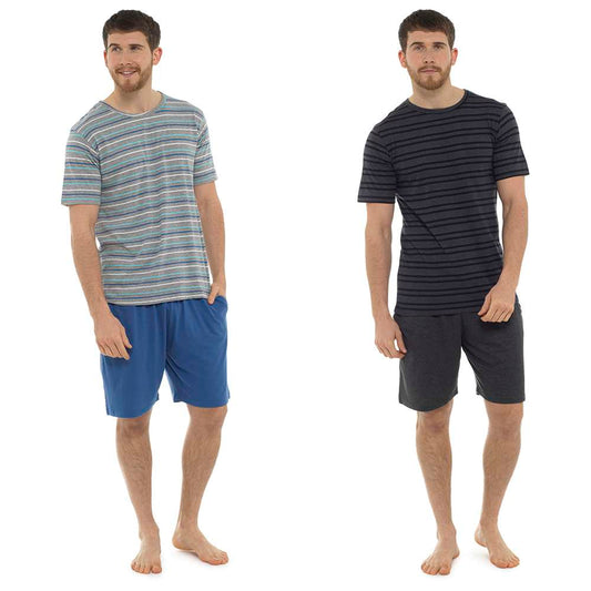 Men's Striped Top Cotton Rich Summer Shortie Pyjama Set