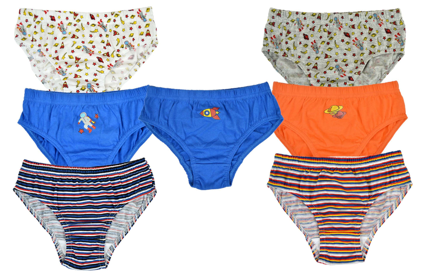 7 Pairs Boys Briefs Cotton Blend Space Patterned Underpants 2-8 Years Available