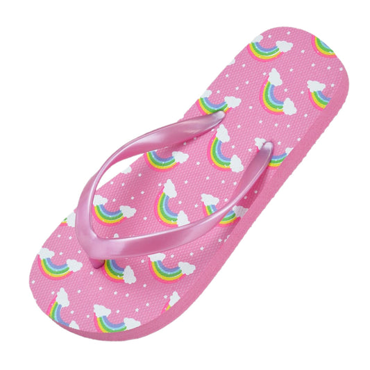 Girls Pink Flip Flops Rainbow Design EVA Sole UK Sizes 9-10 to 2-3 Summer Sandals