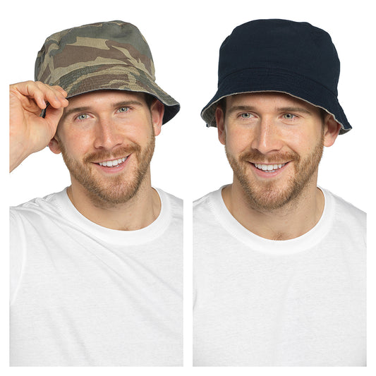 Mens Reversible Camo/Navy Blue Bucket Hat