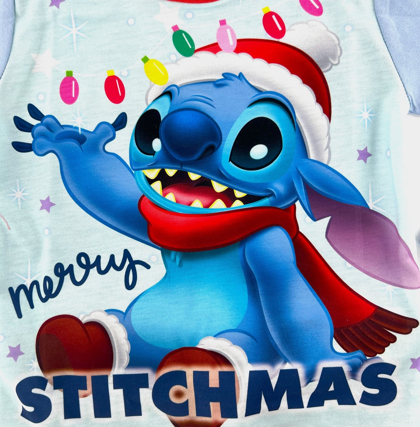 Girls Disney Stitch “Merry Stitchmas” Christmas Pyjamas – Cotton Kids Nightwear Set (18 Months – 5 Years)