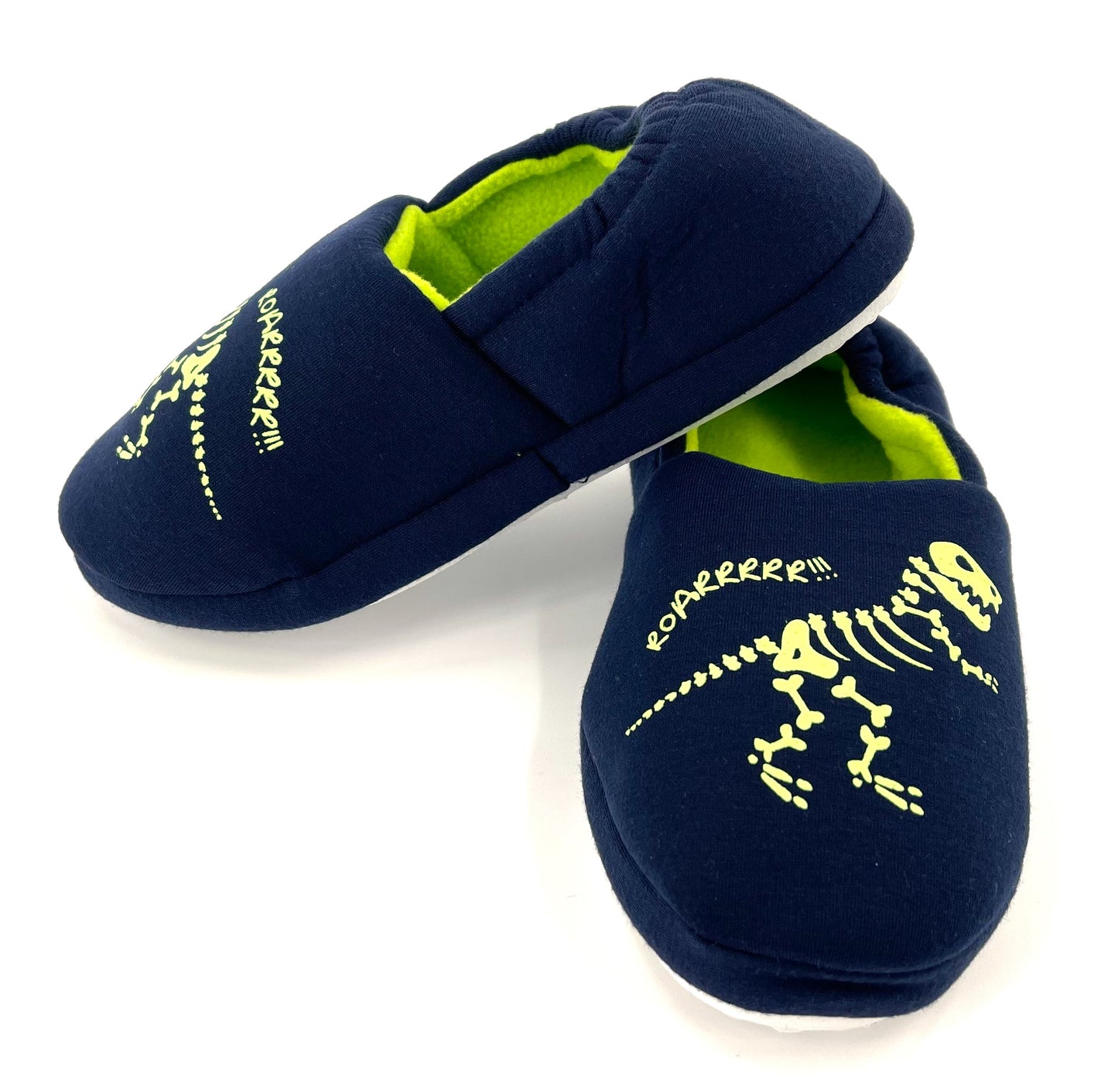 Boys Glow-in-the-Dark Dinosaur Skeleton Slip-On Slippers