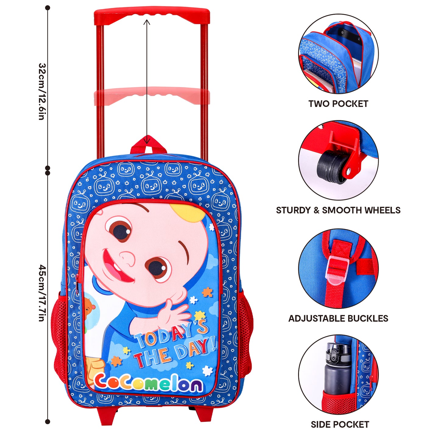 Cocomelon Kids Wheeled Trolley Backpack Bag, Luggage Holidays, School