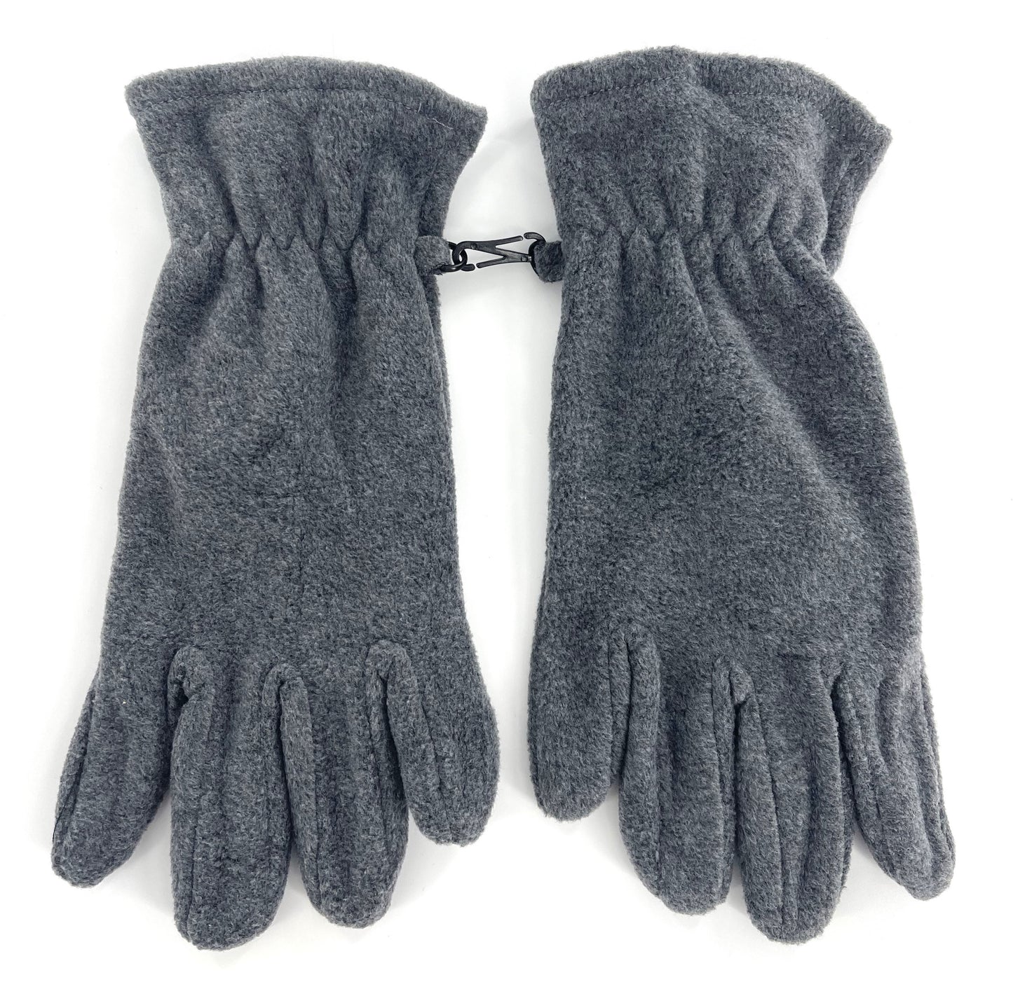1 Pair Men's Fleece Gloves - One Size Elasticated Wrists Clip Together - Black or Grey