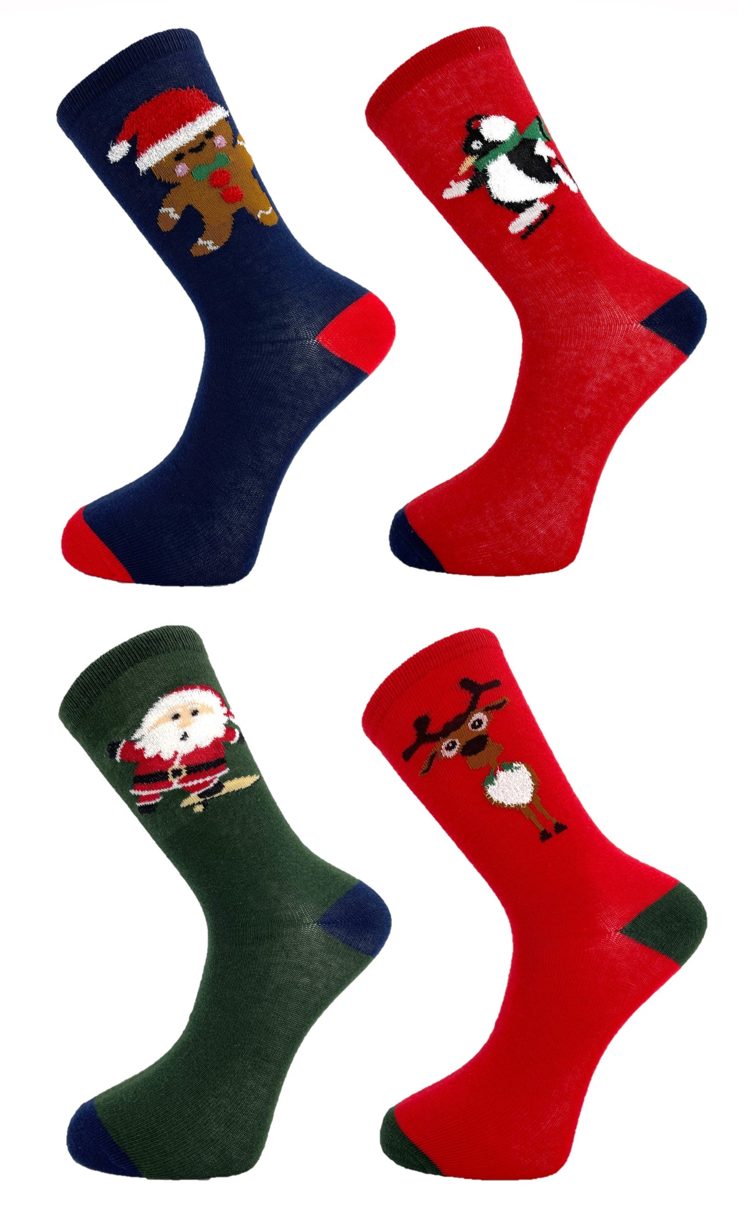 4 Pairs Mens Christmas Patterned Cotton Rich Socks Festive Designs