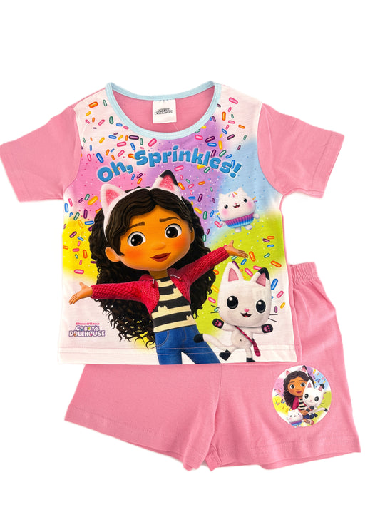 Gabby's Dollhouse Girls' Pink Summer Pyjamas – Short Sleeve & Shorts Set – 18 Months to 5 Years