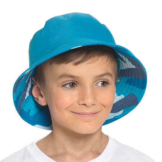 Boys Reversible Bucket Hat Blue/Camo Print Summer Sun Hat
