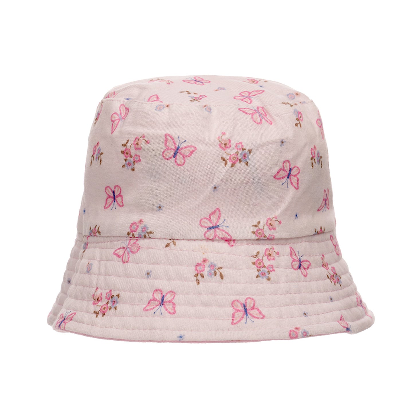 Baby Girls Butterfly Pattern Embroidered Reversible Pink Bucket Hat Sun Hat