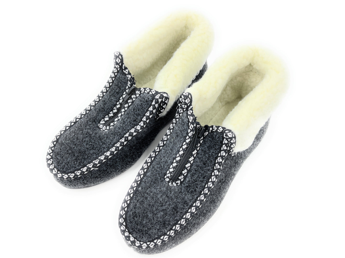 Ladies Grey Zip Up Fleece Lined Bootie Slippers