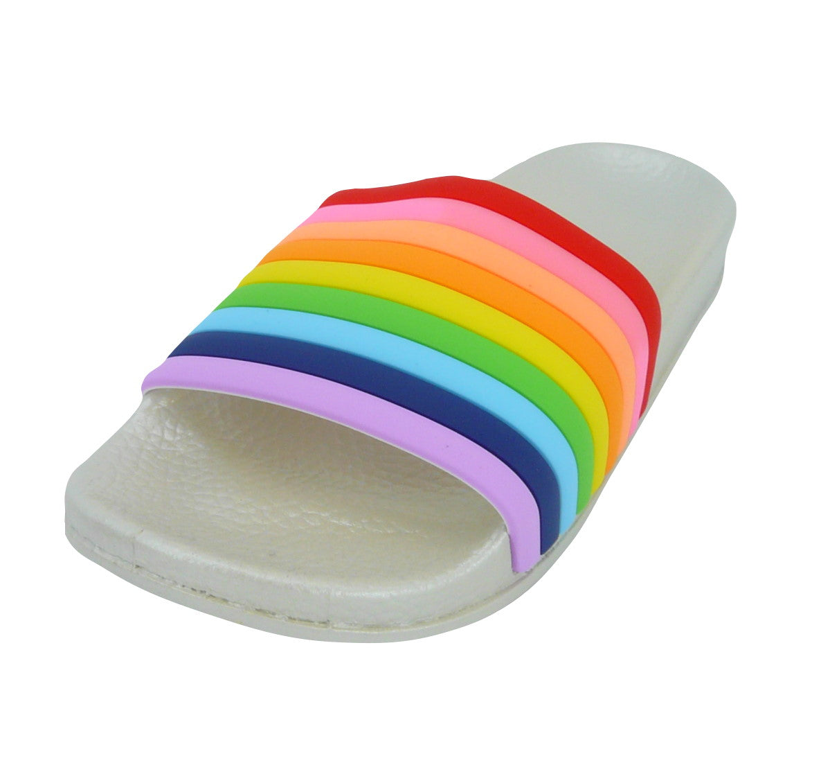 Girls Rainbow Striped Pool Sliders
