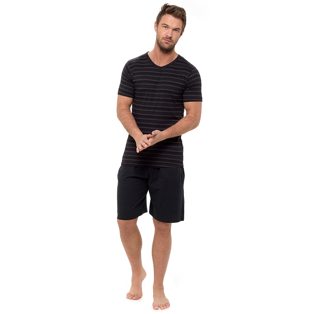 Mens Striped Cotton Jersey T-Shirt and Shorts Pyjamas Set