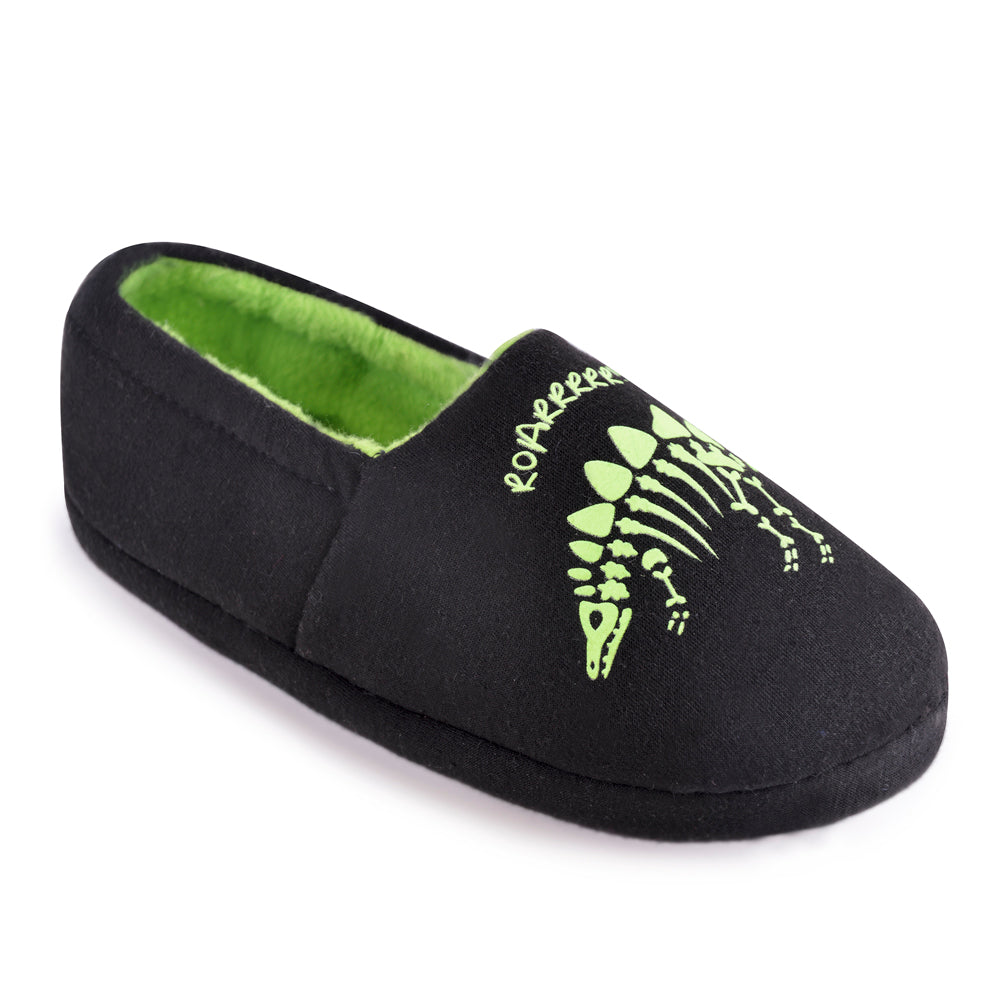 Boys Glow-in-the-Dark Dinosaur Skeleton Slip-On Slippers