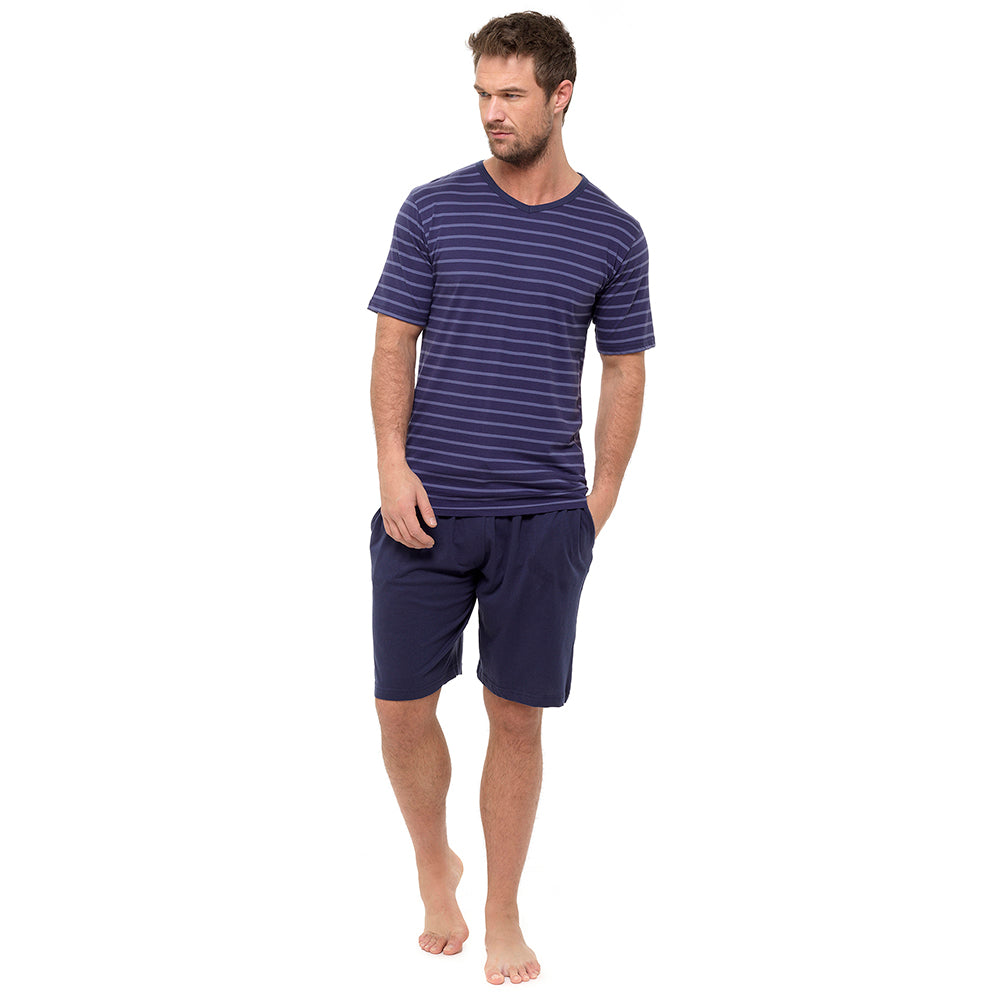 Mens Striped Cotton Jersey T-Shirt and Shorts Pyjamas Set