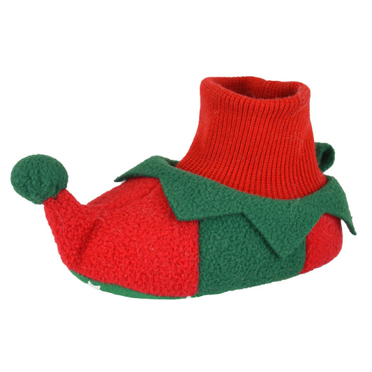 Baby Elf  Slippers Red and Green Fleece Christmas Booties