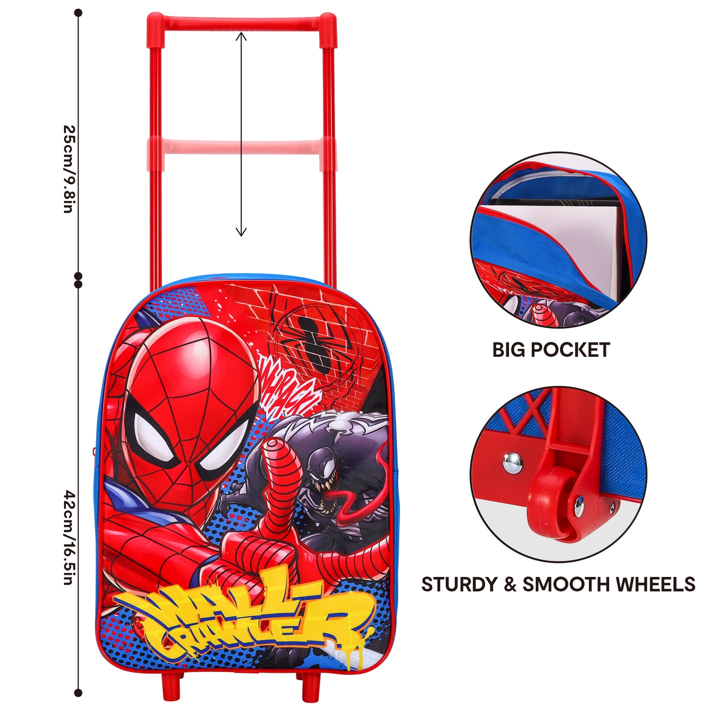 Kids Wheeled Trolley Bag. Spiderman, Stitch, Peppa Pig, Sonic, Holidays,