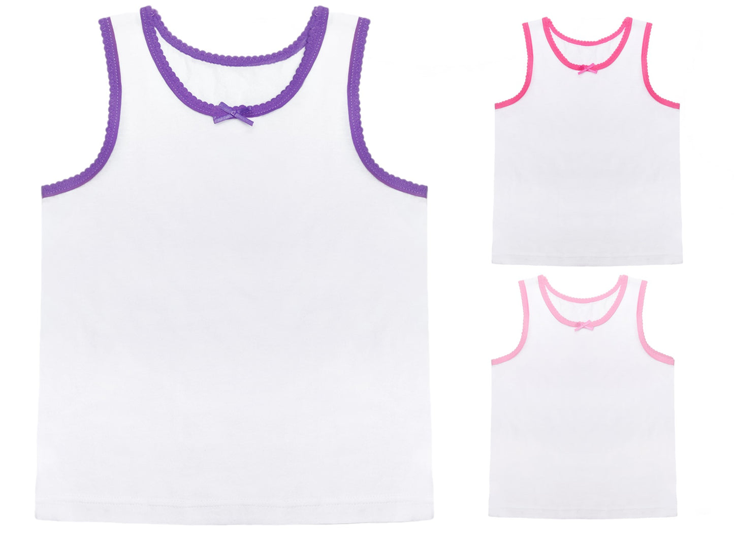 Girls' White Cotton Vests 3 Pack Kids Sleeveless Soft Jersey Underwear OEKO-TEX Certified