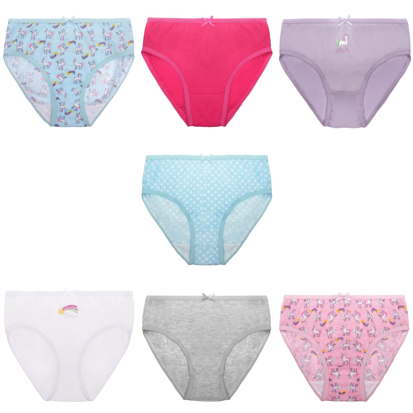 7 Pairs Girls' Cotton Blend Jersey Knickers Briefs Underwear - Various Designs