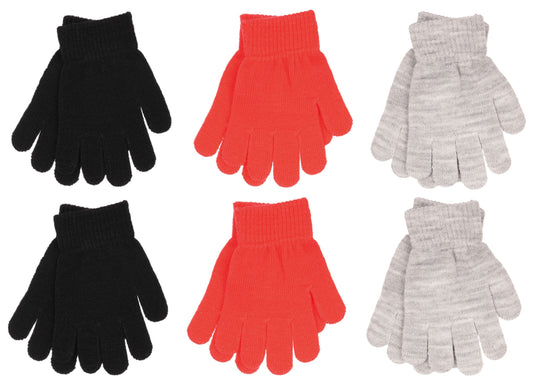 Boys 6 Pack Magic Stretch Gloves Warm Knitted Winter Gloves One Size Up To 12 Yrs