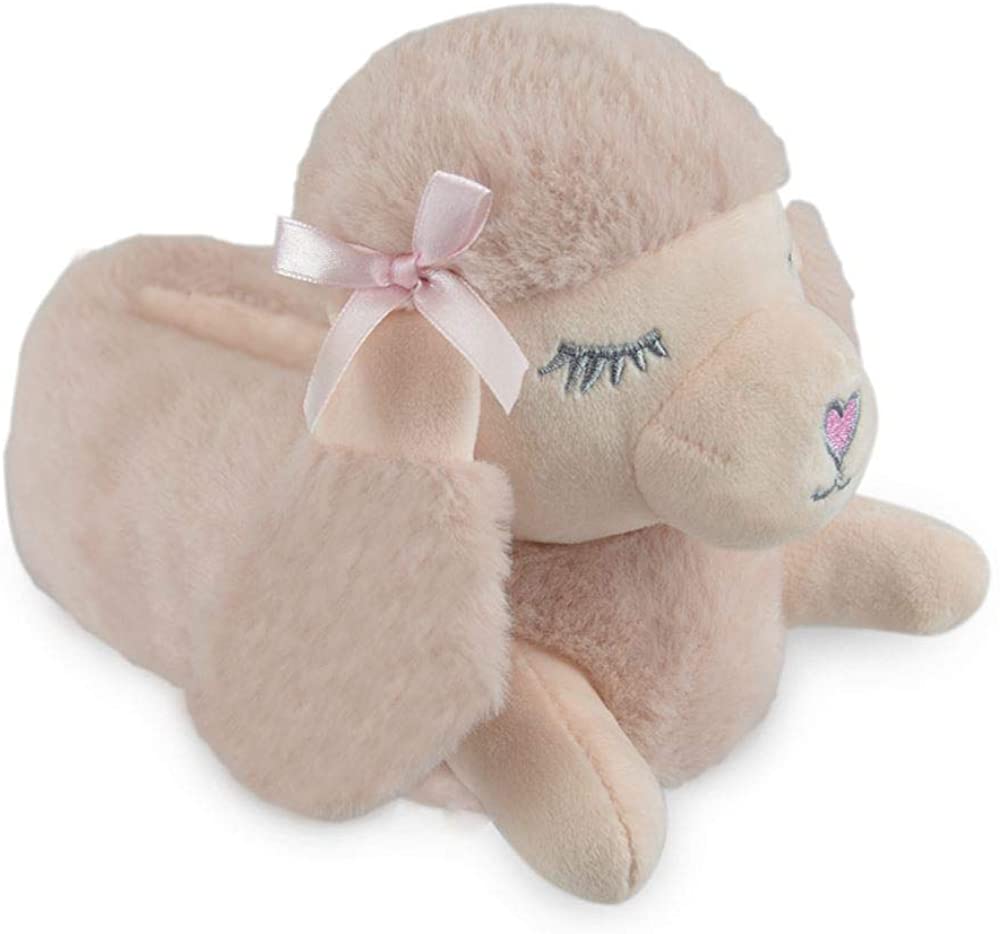 Girls 3D Poodle Slippers Faux Fur Indoor Plush Non-Slip Pink or White Sizes 9–3