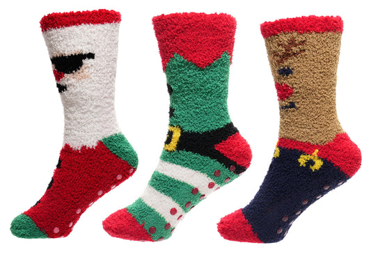 Ladies 3 Pack Christmas Slipper Socks Cosy Gripper Festive Gift Stocking Filler