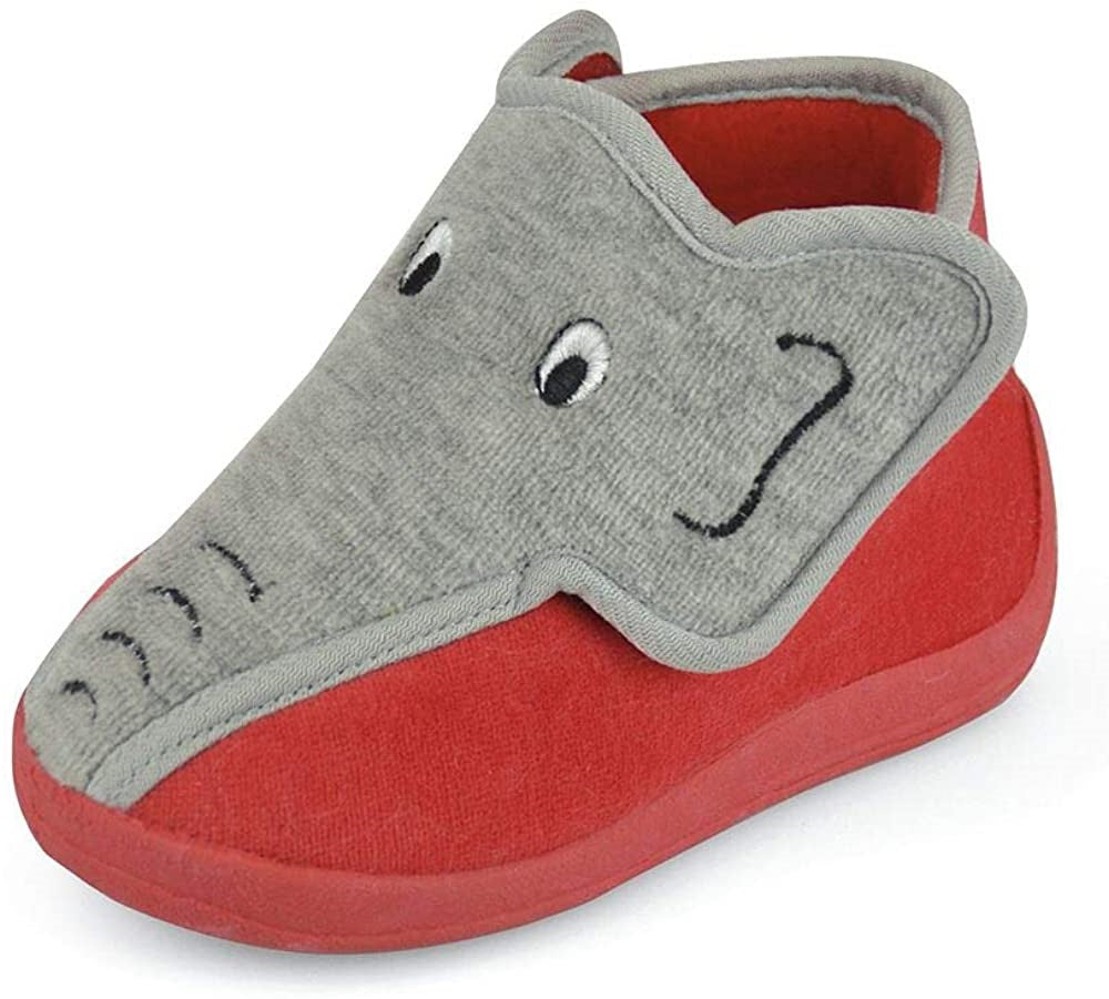 Little Kids Red and Grey Elephant Design Bootie style Slippers