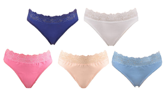 Womens High Leg Briefs Multipack Lace Trim Cotton Knickers Sizes 8-18