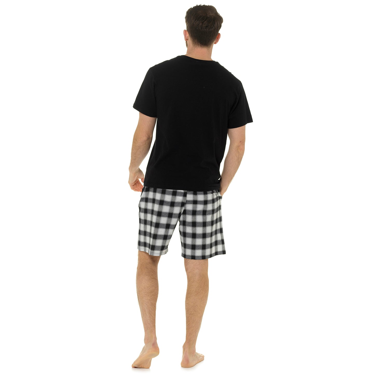 Mens Cotton Jersey T-Shirt and Woven Checked Shorts Pyjamas Set