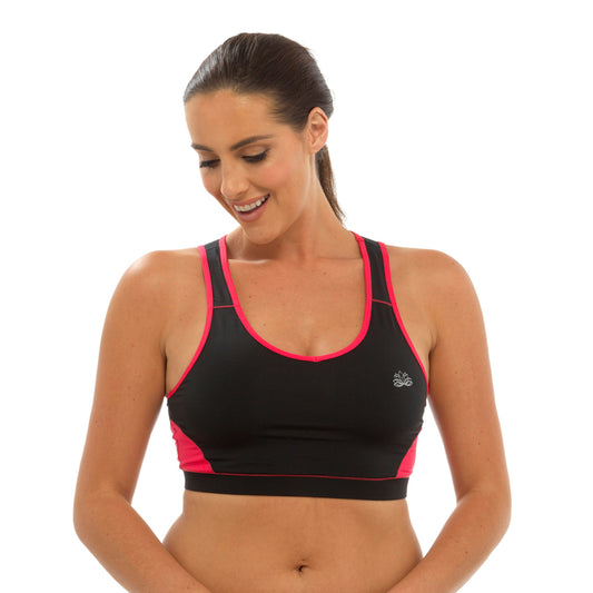 Ladies Sportswear/Fitness Black & Pink Sports Crop Top