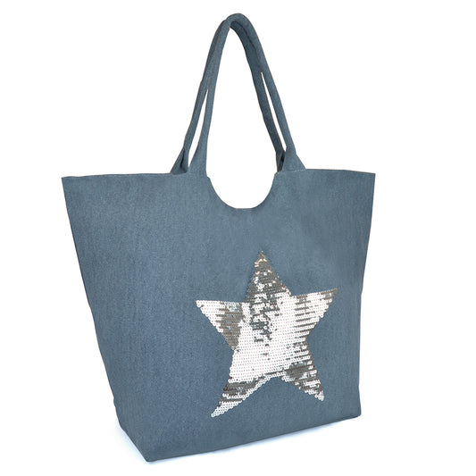 Summer Tote Bag with Sequin Star Design
