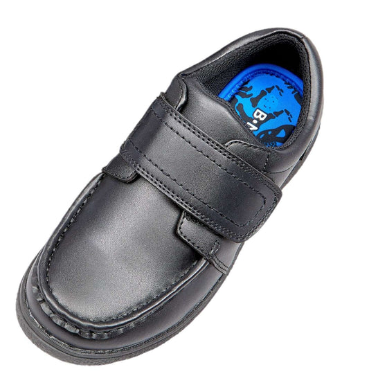 Boys Black School Shoes – Matt Finish, Touch-and-Close Strap, Cushioned, Non-Slip Sole – UK Child Sizes 10–1