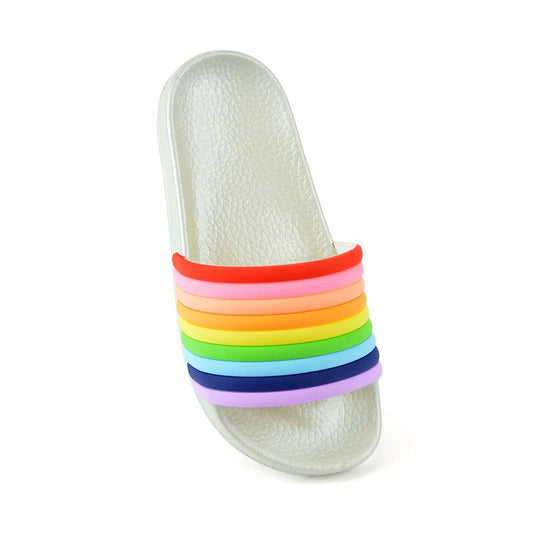 Girls Rainbow Striped Pool Sliders
