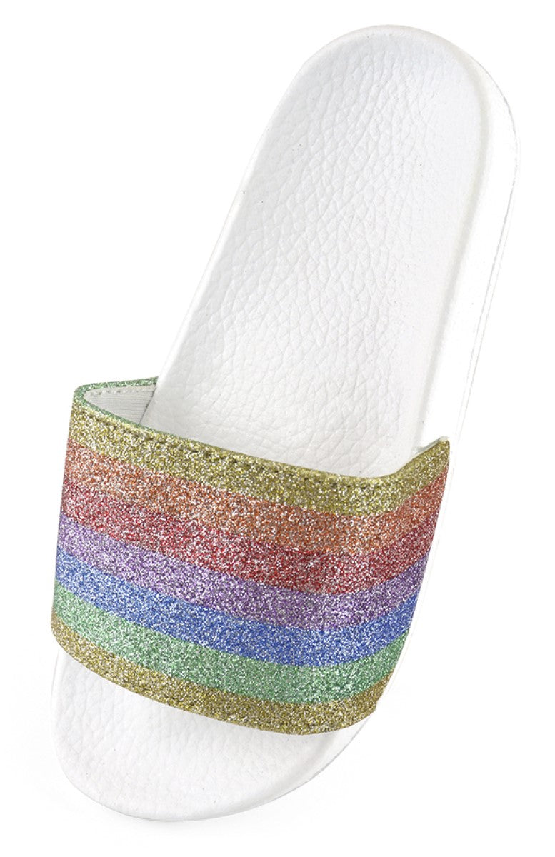 Girls Glitter Rainbow Pool Sliders Sandals Flip-flops