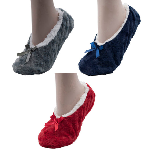 Ladies Cosy Supersoft "Rose" Slippers with Grip - 3 Pack Size S/M