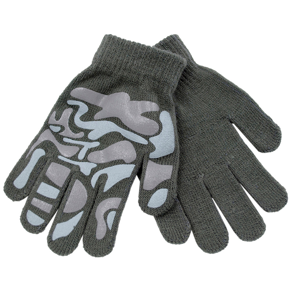 3 Pairs Boys Knitted Thermal Camo Patterned Gripper Stretch Gloves