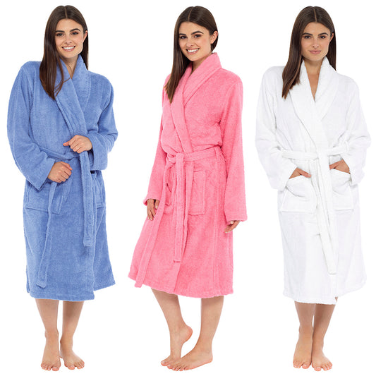 Ladies 100% Cotton Towelling Spa Bath Robe Dressing Gown