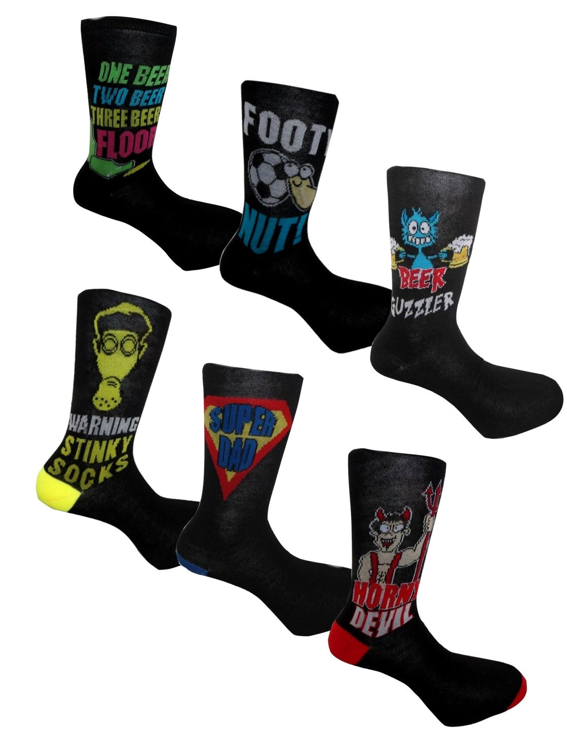 6 Pair’s Men's Novelty Fun Socks size 6-11