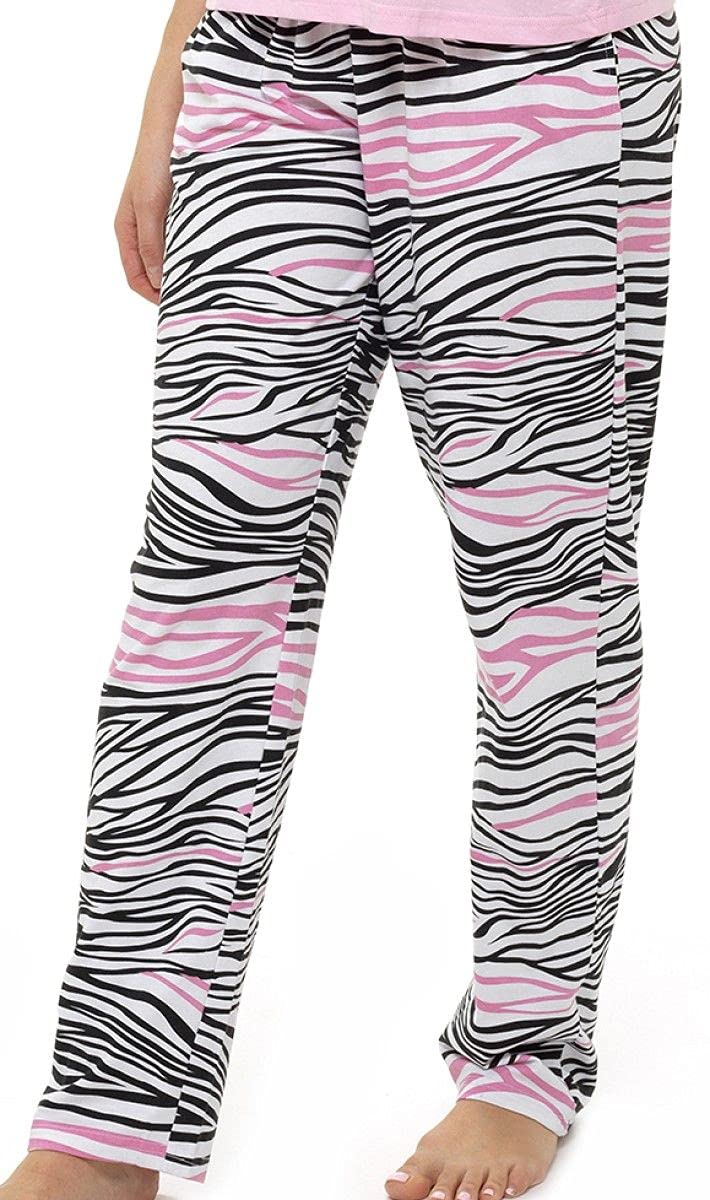 Ladies Cotton Summer Pyjamas Set Zebra Pink Cap-Sleeve Ruffle Top Animal Print