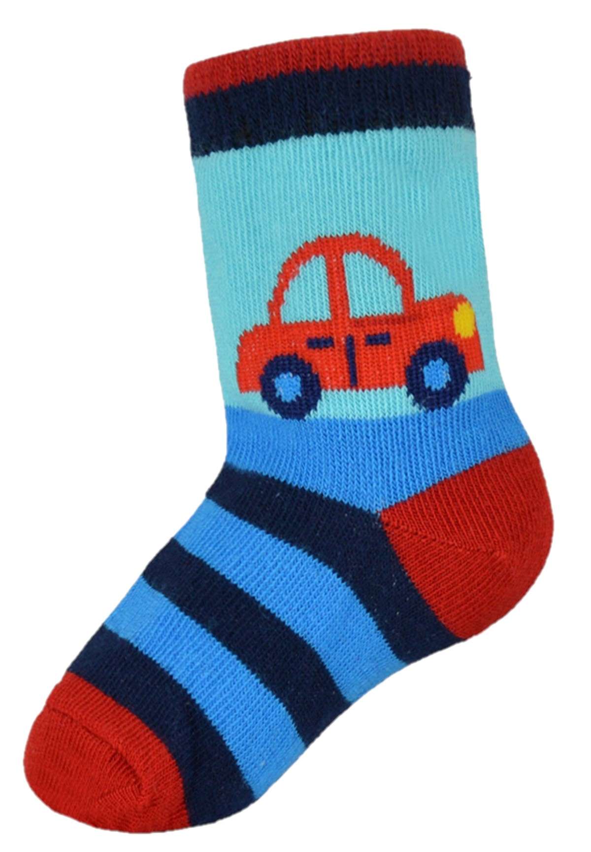 6 Pairs Baby Toddler Boys' Colourful Car Patterned Cotton Rich Socks