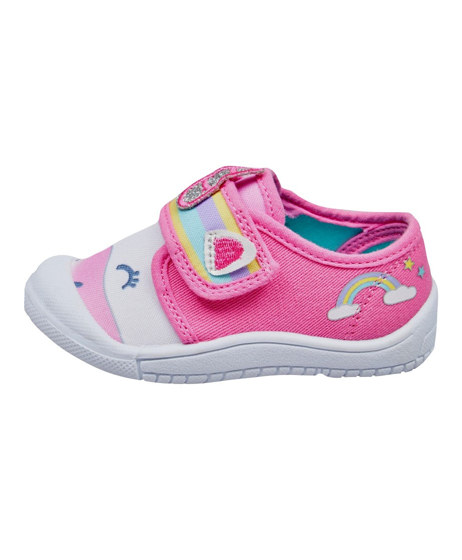 Rainbow Unicorn Girls Easy Close Canvas Low Top Trainers