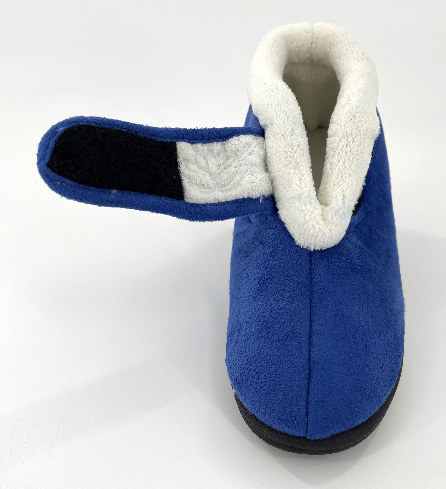 Ladies Embroidered Blue Easy Access Touch and Close Adjustable Strap Slippers