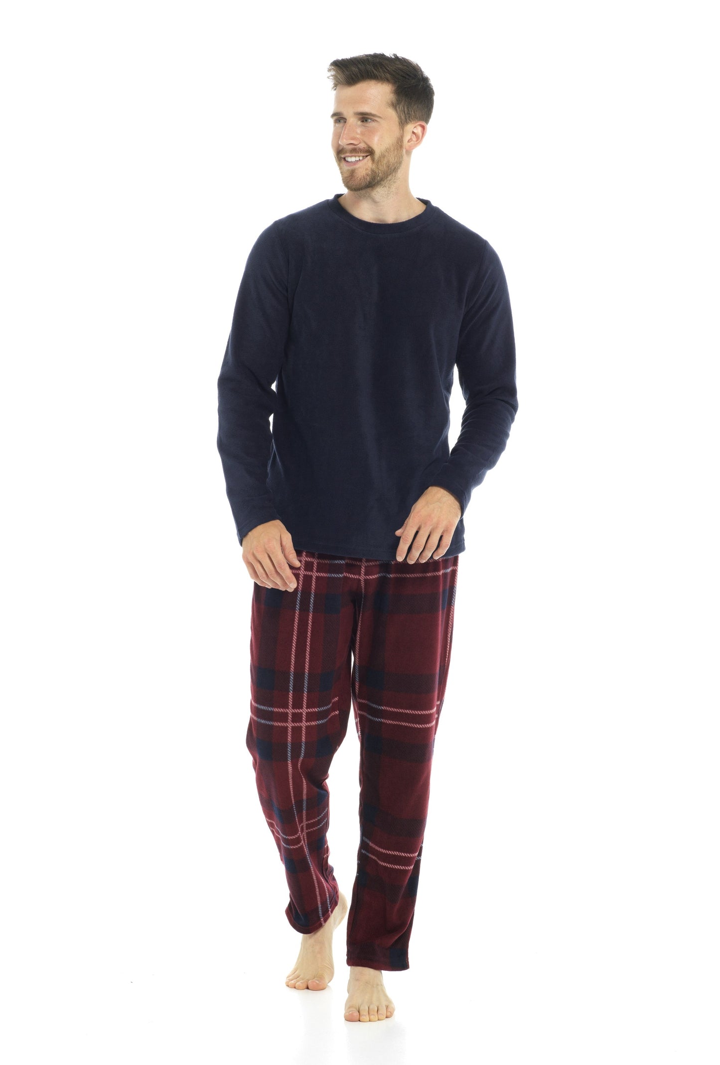 Men’s Navy Checked Fleece Lounge Pants and Fleece Top Pyjamas PJs