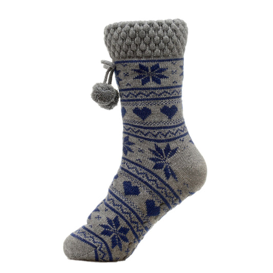 Ladies Slipper Socks Fleece Lined Fair Isle Striped Non-Skid Lounge Socks UK 4-7