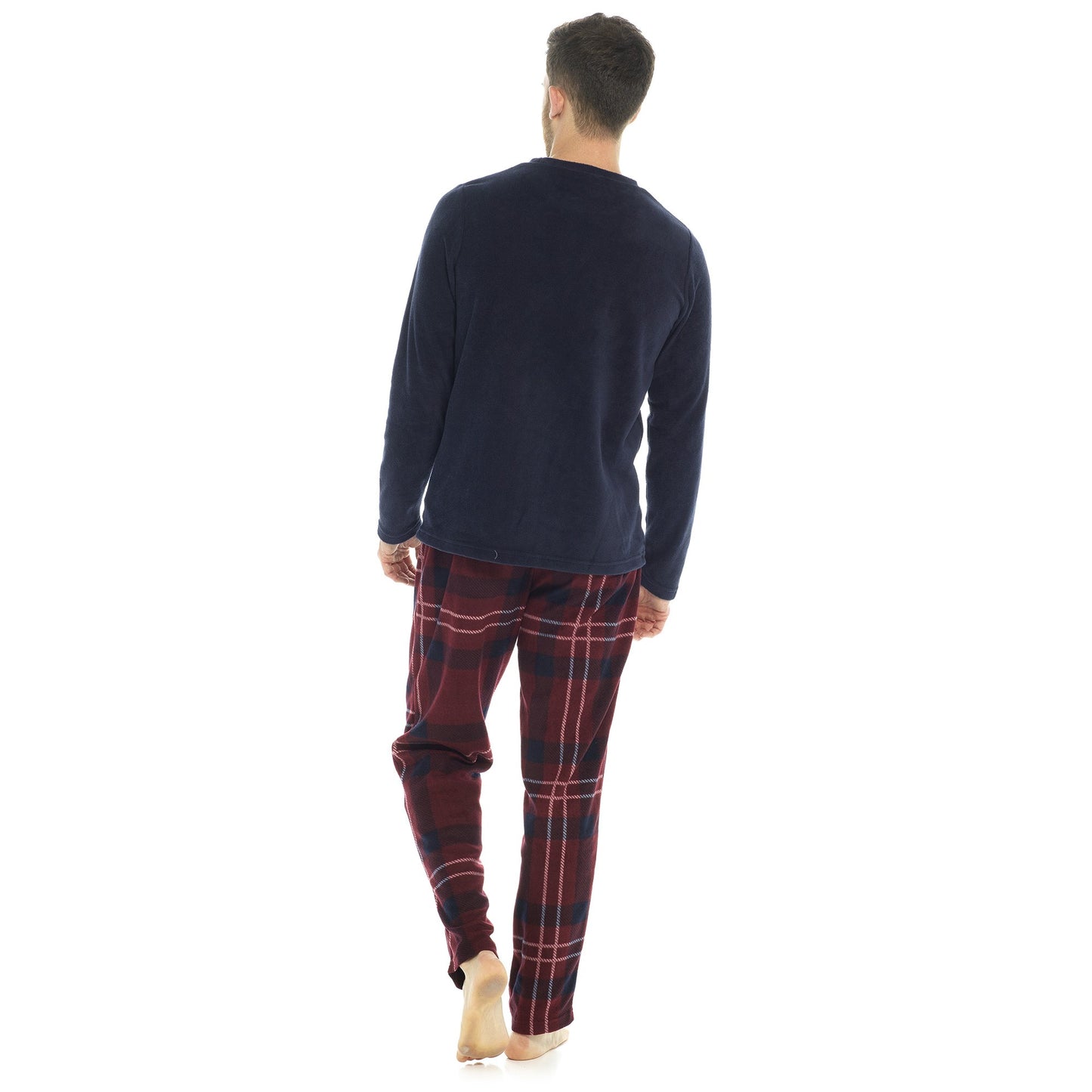 Men’s Navy Checked Fleece Lounge Pants and Fleece Top Pyjamas PJs