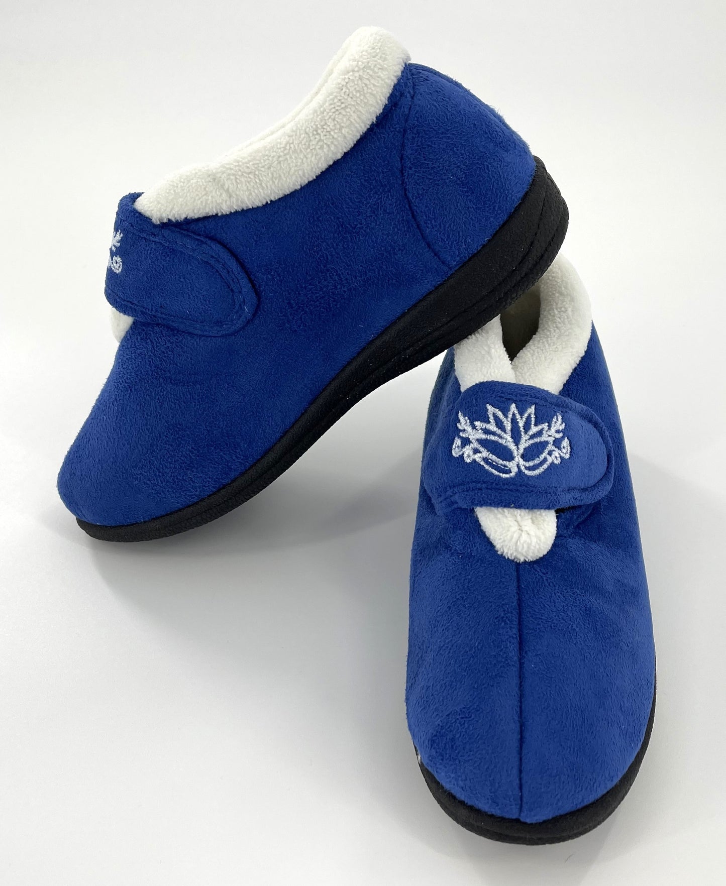 Ladies Embroidered Blue Easy Access Touch and Close Adjustable Strap Slippers