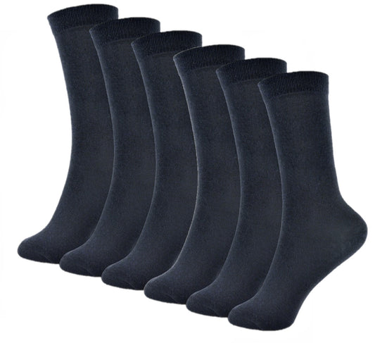 6 Pairs Girls' Cotton-Rich Navy Blue Knee High Socks